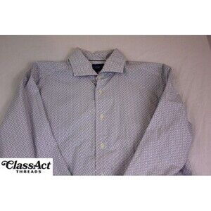 Eton Shirt Mens Blue Slim Geometric Print Cotton Long Sleeve Button Up 16.5 42 L